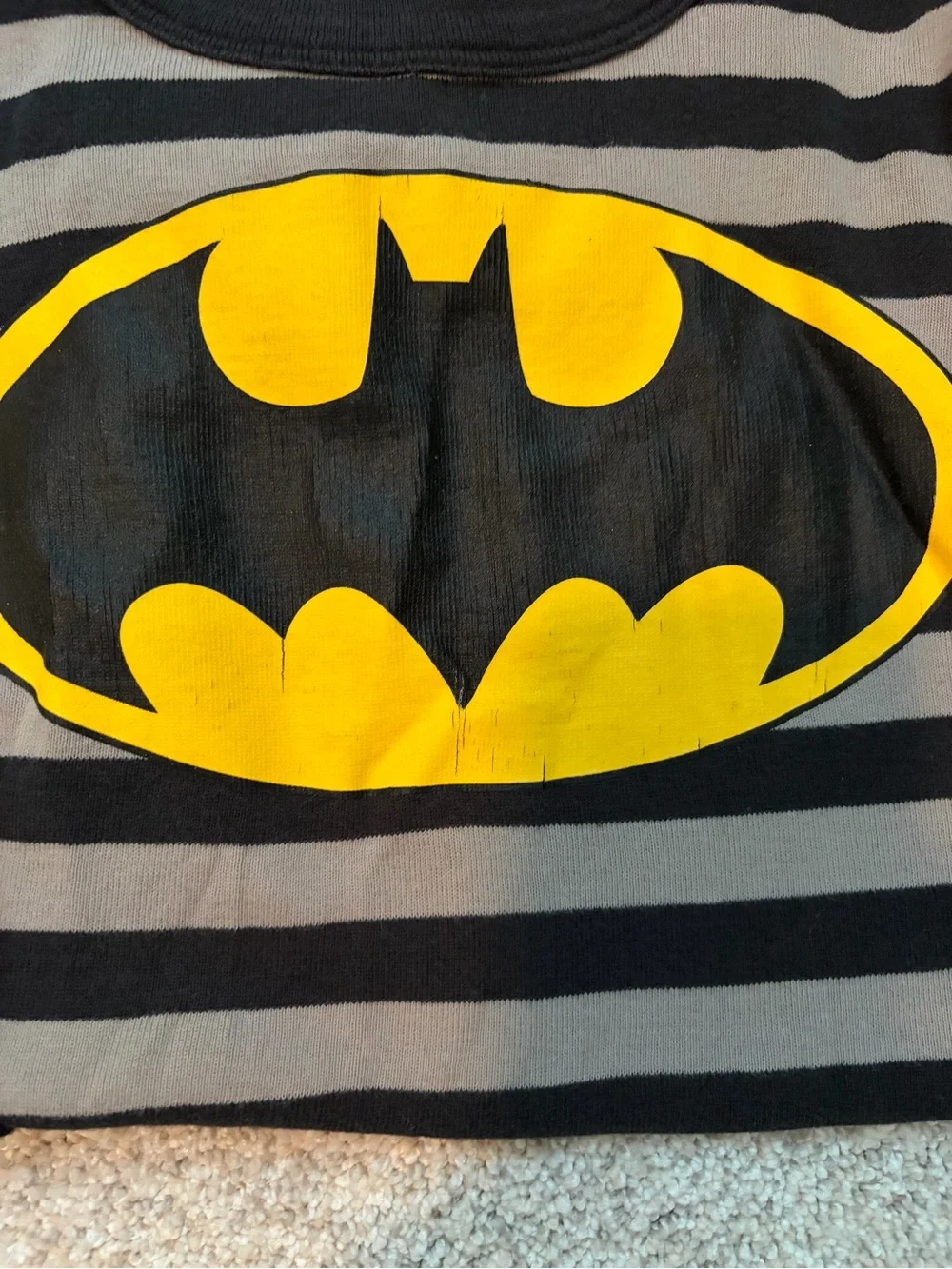 Hanna Andersson Black and Gray Striped Batman Pajama Set with Yellow Logo